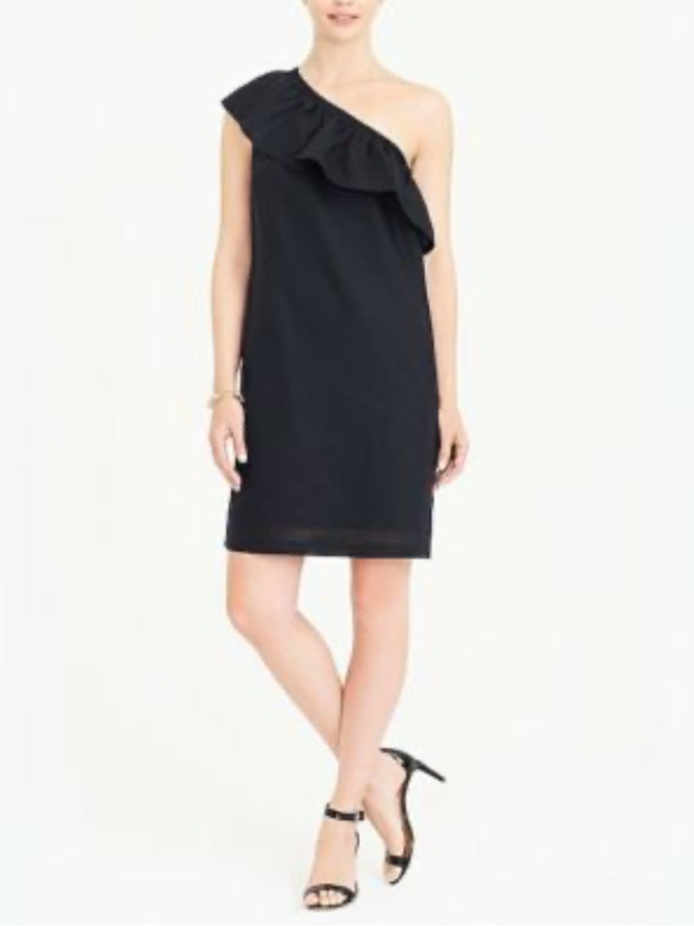 J.Crew NWT Linen Cotton Blend One Shoulder Ruffle Little Black Dress LBD Small
